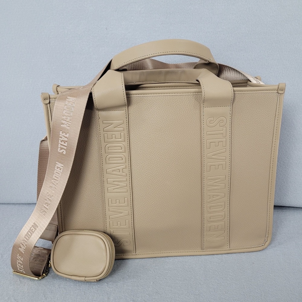 Steve Madden Satchel Bwebber-EL Sandstorm Beige Logo Strap Pouch Bag DT623705 OS - Picture 5 of 16